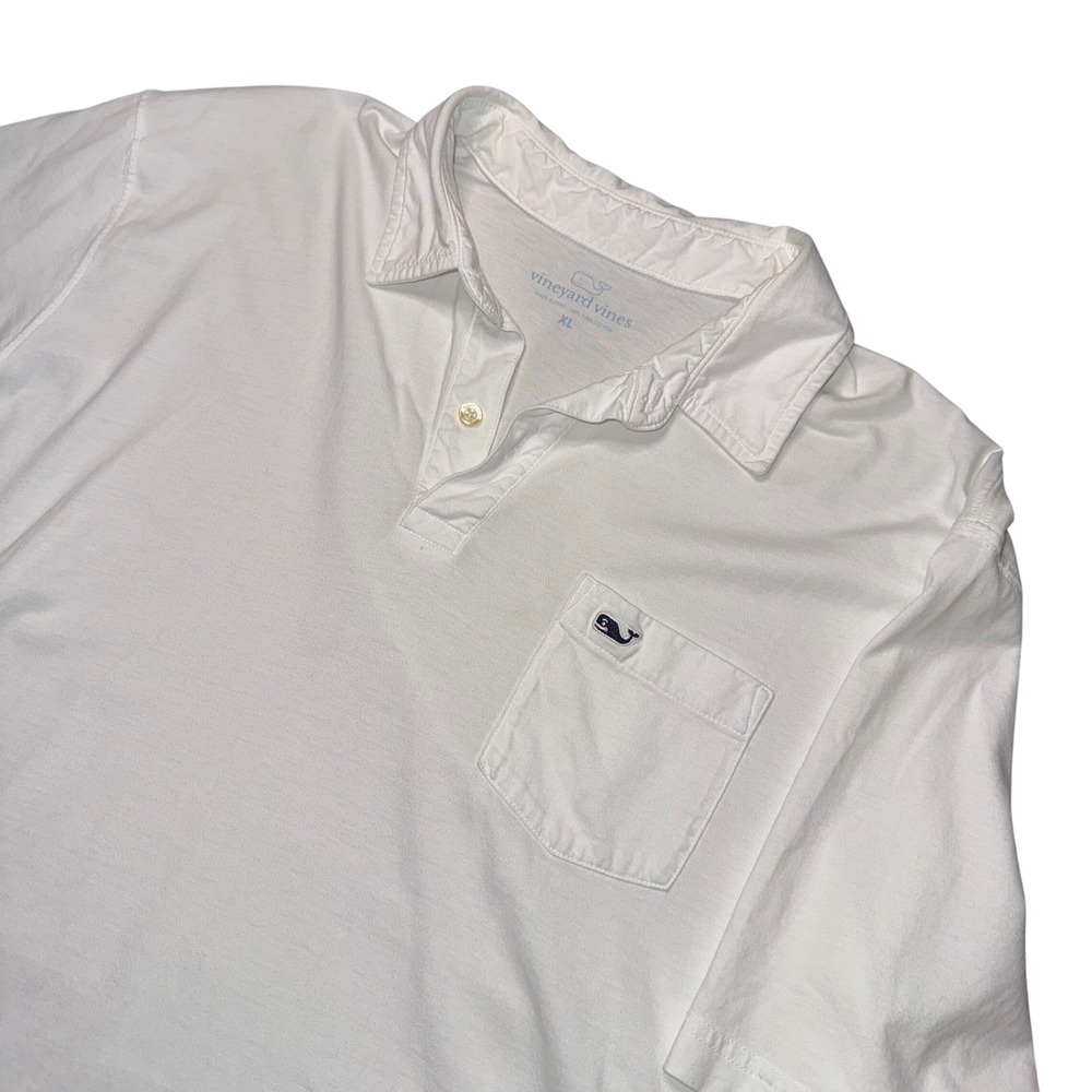 Vineyard Vines Polo Shirt XL White Pima Cotton Short Sleeve Pocket Whale Logo
